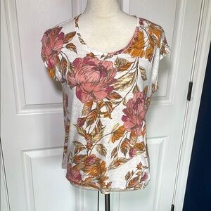 Nicole Miller 100% Linen Short Sleeve Full Button Back Blouse Medium